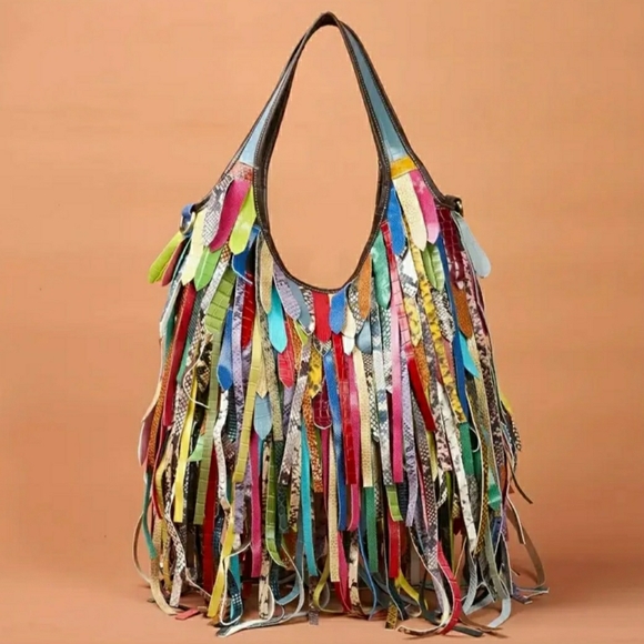 NWT! Multicolor Fringe Hobo Bag - Picture 5 of 10
